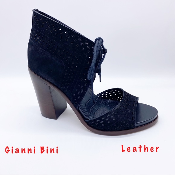 Gianni Bini Shoes - NEW-Gianni Bini- Black Leather Lace Up Chunky Heels 8